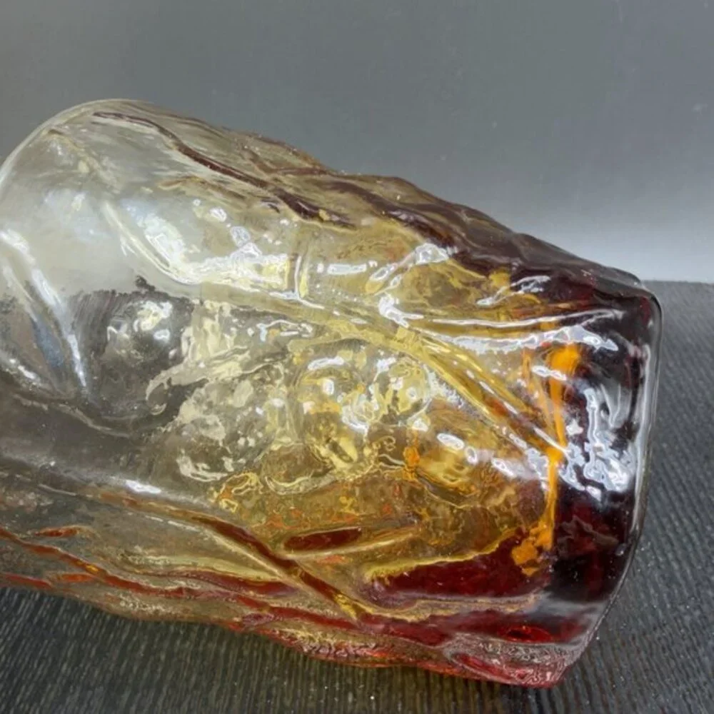 1970s Seneca Driftwood Amber Crinkle Glass‎ Glasses Tumblers Cups Set 3 Vintage